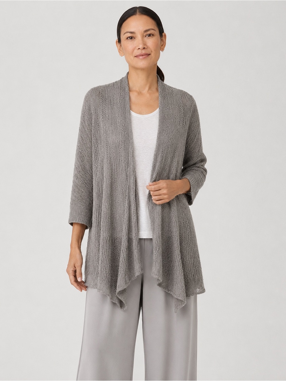 EILEEN FISHER LIGHTWEIGHT LINEN SILK LAYERING CARDIGAN SWEATER SZ L